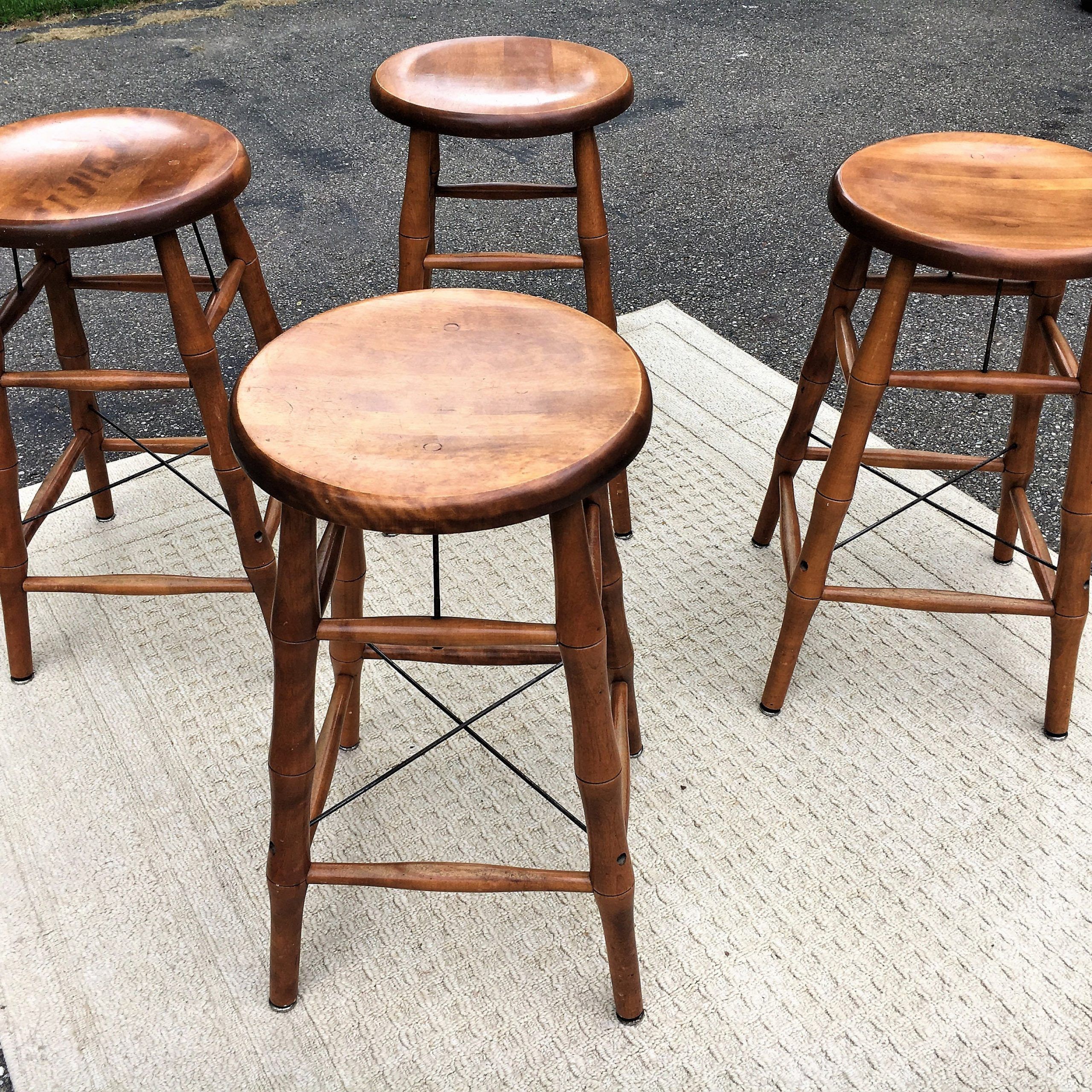 Vintage Maple Bar Stools (4), Bent Bros Stools, Bamboo Style Counter In Bar Tables With 4 Counter Stools (View 7 of 15)