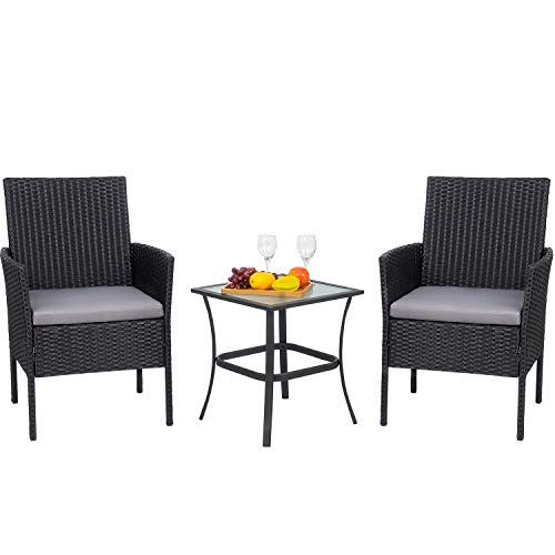 Viogarden 3 Piece Front Porch Furniture Set, Small Outdoor Wicker Patio Intended For Black And Gray Outdoor Table And Chair Sets (View 6 of 15)