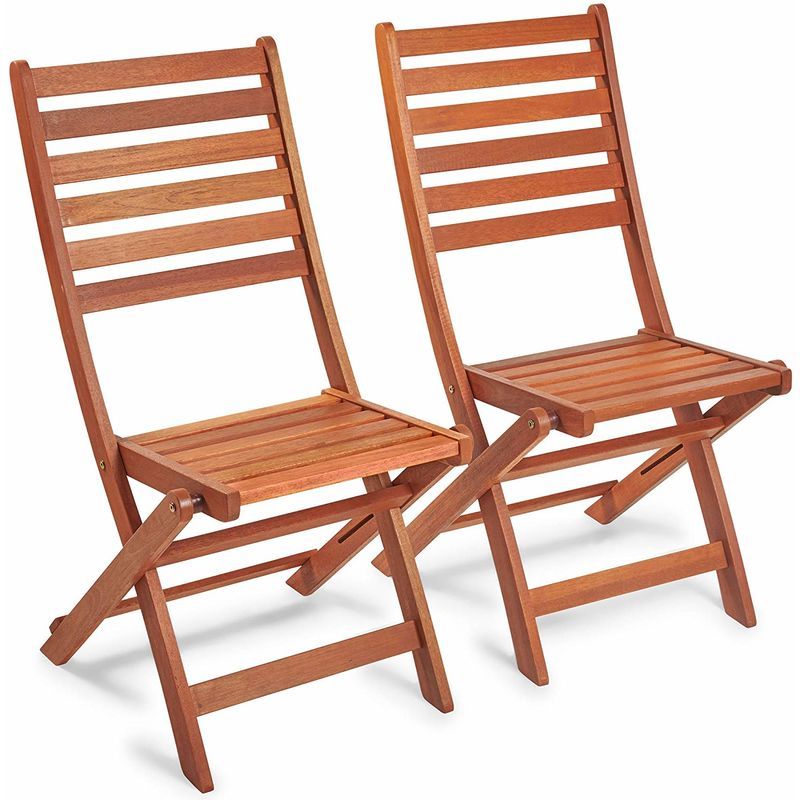 Vonhaus Set Of 2 Wooden Folding Chairs – Meranti Hardwood With Teak Oil Regarding Wood Outdoor Armchair Sets (View 12 of 15)