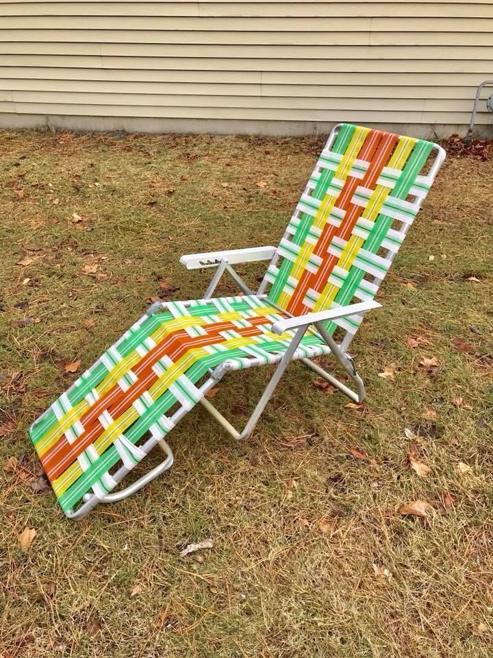 Vtg Multi Colored Aluminum Webbed Folding Chaise Lounge Lawn Chair In Steel Arm Outdoor Aluminum Chaise Sets (View 11 of 15)
