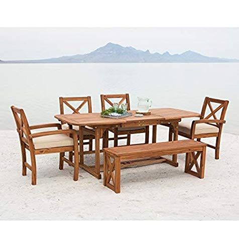 Walker Edison Delray Classic 6 Piece Acacia Wood Outdoor Dining Set Inside Brown Acacia 6 Piece Patio Dining Sets (View 3 of 15)