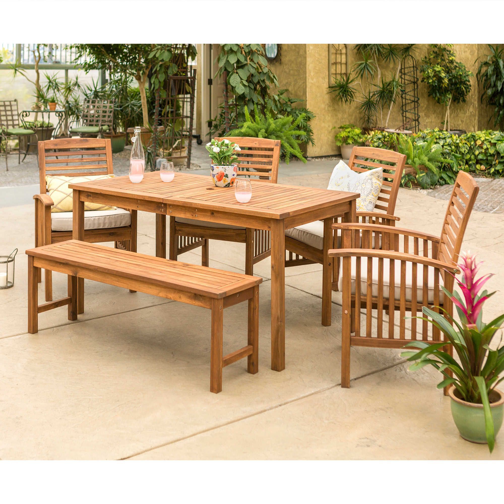Walker Edison Forest Gate 6 Piece Acacia Wood Outdoor Dining Set Throughout Brown Acacia 6 Piece Patio Dining Sets (View 1 of 15)