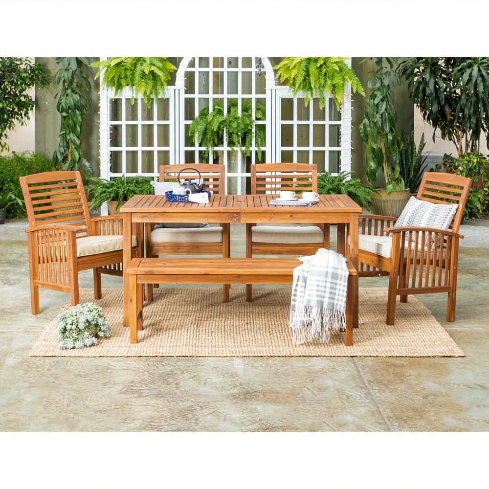 Walker Edison Furniture Company 6 Piece Brown Outdoor Classic Intended For White Wood Soutdoor Seating Sets (View 14 of 15)