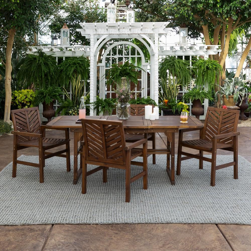 Walker Edison Furniture Company Dark Brown 5 Piece Extendable Wood With Regard To Dark Brown Patio Dining Sets (View 10 of 15)