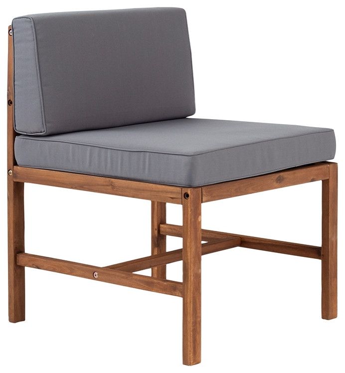 Walker Edison Modular Outdoor Acacia Armless Chair In Brown Regarding Natural Dark Oil Acacia Armless Chairs (View 7 of 14)