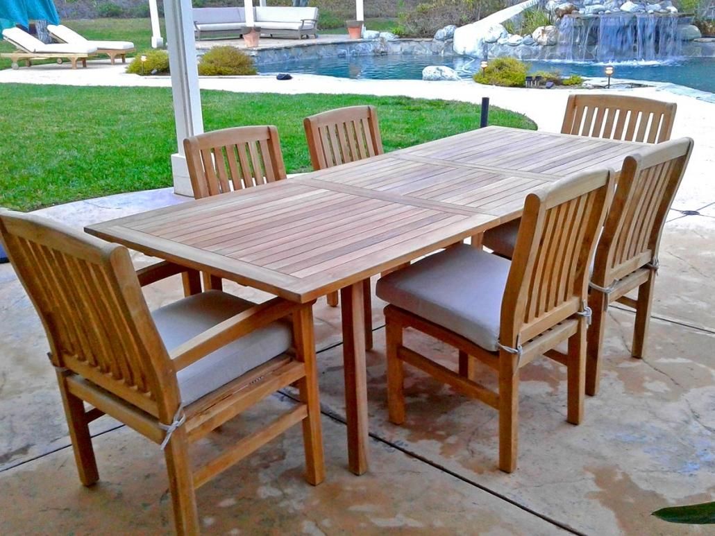 Waterford Teak 7 Piece Dining Set With Cushions – Iksun Teak Patio For 7 Pieces Teak Outdoor Dining Sets (View 3 of 15)