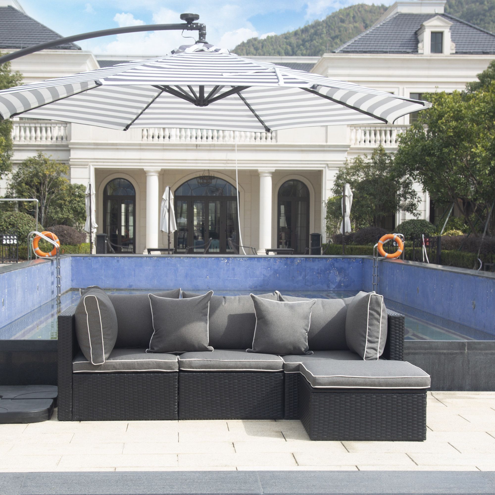 Westintrends 4Pc Outdoor Furniture Sectional Sofa Set Conversation Set Within Black Cushion Patio Conversation Sets (View 5 of 15)