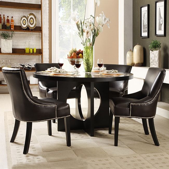 Westmont 5 Piece Brown Faux Leather 54 Inch Round Dining Set – Free In 5 Piece Round Dining Sets (View 10 of 15)