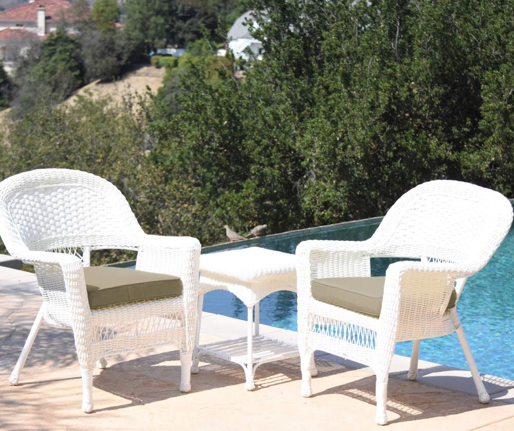 White 3 Piece Cushioned Patio All Weather Wicker Chat Set – Big Lots In Pertaining To White 3 Piece Outdoor Seating Patio Sets (View 6 of 15)