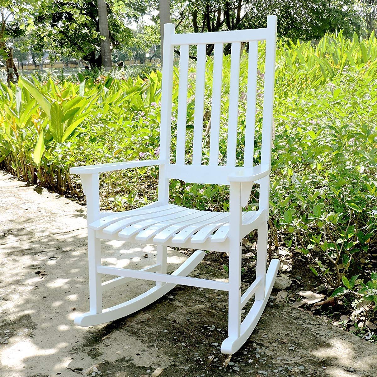 White Porch Rocker/Rocking Chair Acacia Wood | Outdoor Rocking Chairs Regarding White Wood Soutdoor Seating Sets (View 1 of 15)