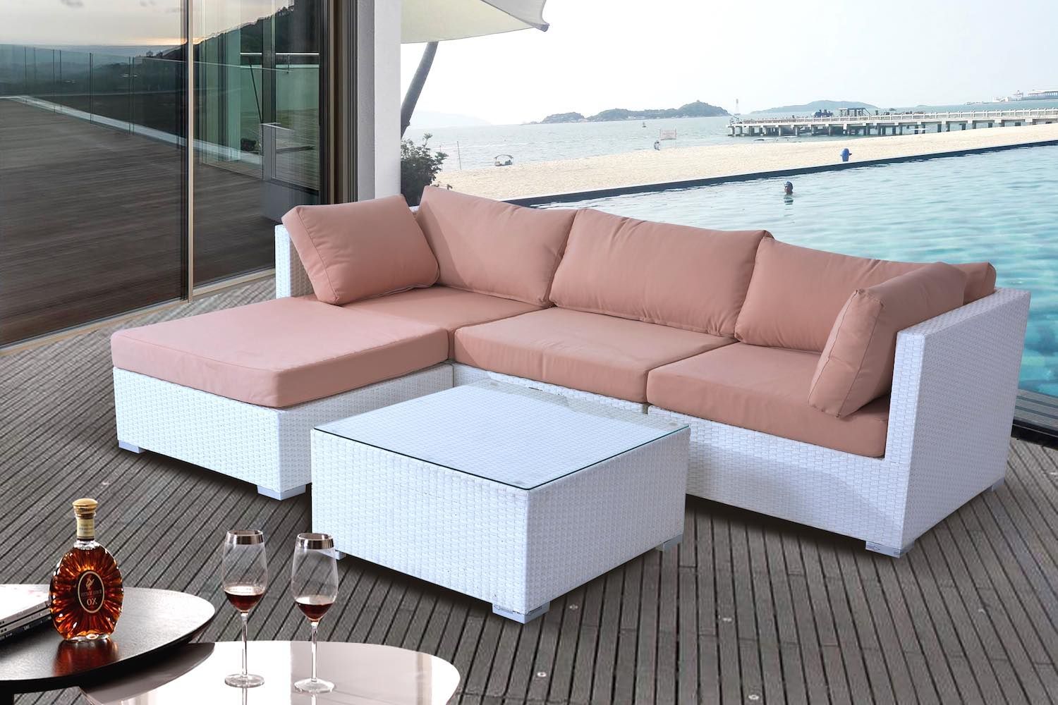 White Wicker Sectional Sofa Set – Patio Furniturevelago Throughout Outdoor Wicker Sectional Sofa Sets (View 7 of 15)
