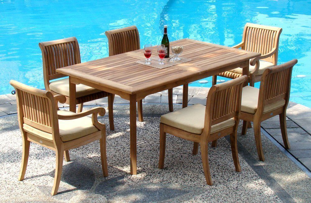 Wholesaleteak 7 Piece Grade A Teak Dining Set With 94 Inch Double Within Teak Wood Rectangular Patio Dining Sets (View 13 of 15)