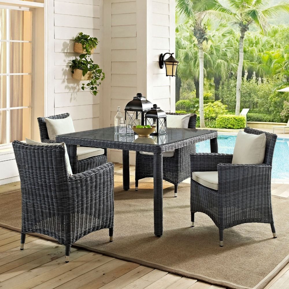 Wicker 5 Piece Square Patio Dining Set | Patio Dining Table, Backyard Inside Wicker Square 9 Piece Patio Dining Sets (View 5 of 15)
