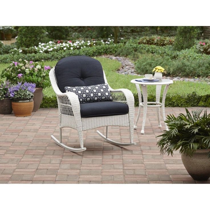 Wicker Rocking Chair With Cushions Indoor Outdoor Patio Porch Garden Throughout Green Rattan Outdoor Rocking Chair Sets (View 5 of 15)