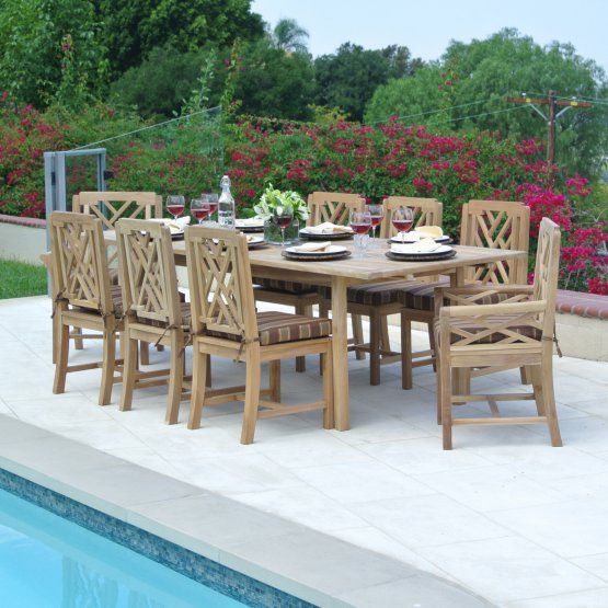 Willow Creek Designs Monterey Teak 9 Piece Rectangular Patio Dining Set Intended For 9 Piece Teak Outdoor Square Dining Sets (View 8 of 15)