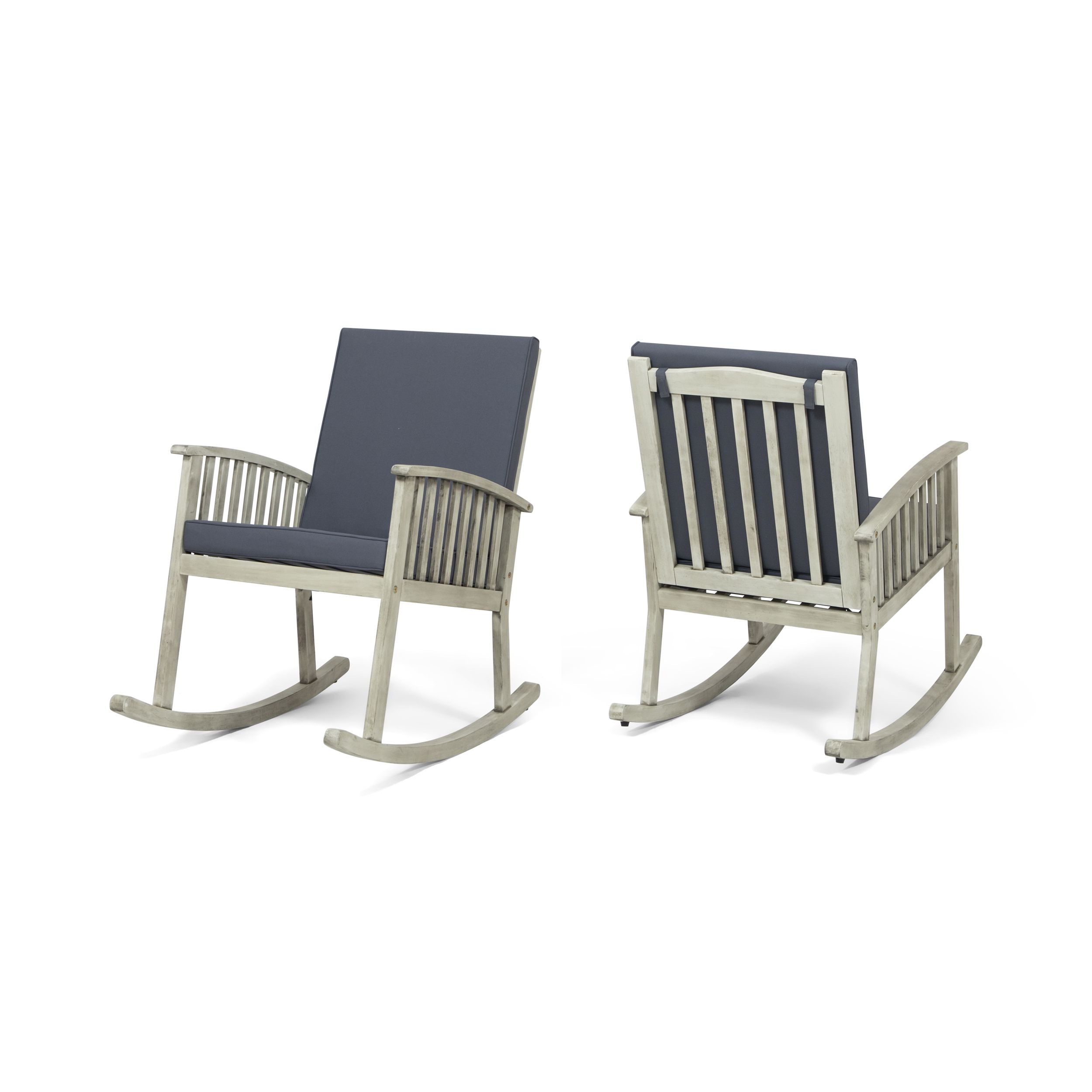 Wynter Outdoor Acacia Wood Rocking Chairs, Set Of 2, Light Gray, Dark Throughout Dark Wood Outdoor Chairs (View 11 of 15)