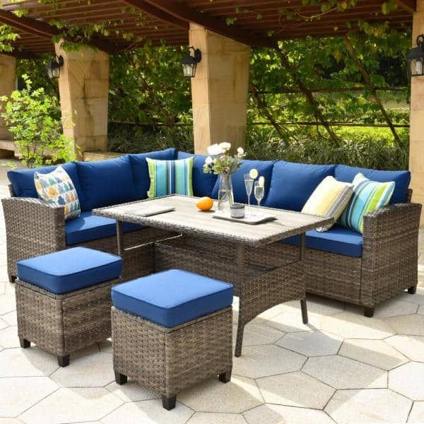 Xizzi Megon Holly Gray 5 Piece Wicker Outdoor Patio Conversation For Navy Outdoor Seating Sectional Patio Sets (View 7 of 15)