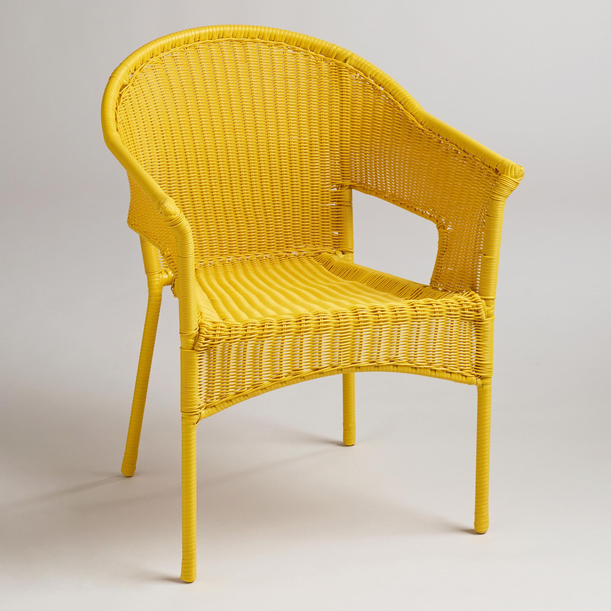 Yellow All Weather Wicker Tub Chair | World Market | Outdoor Wicker In White Fabric Outdoor Wicker Armchairs (View 15 of 15)