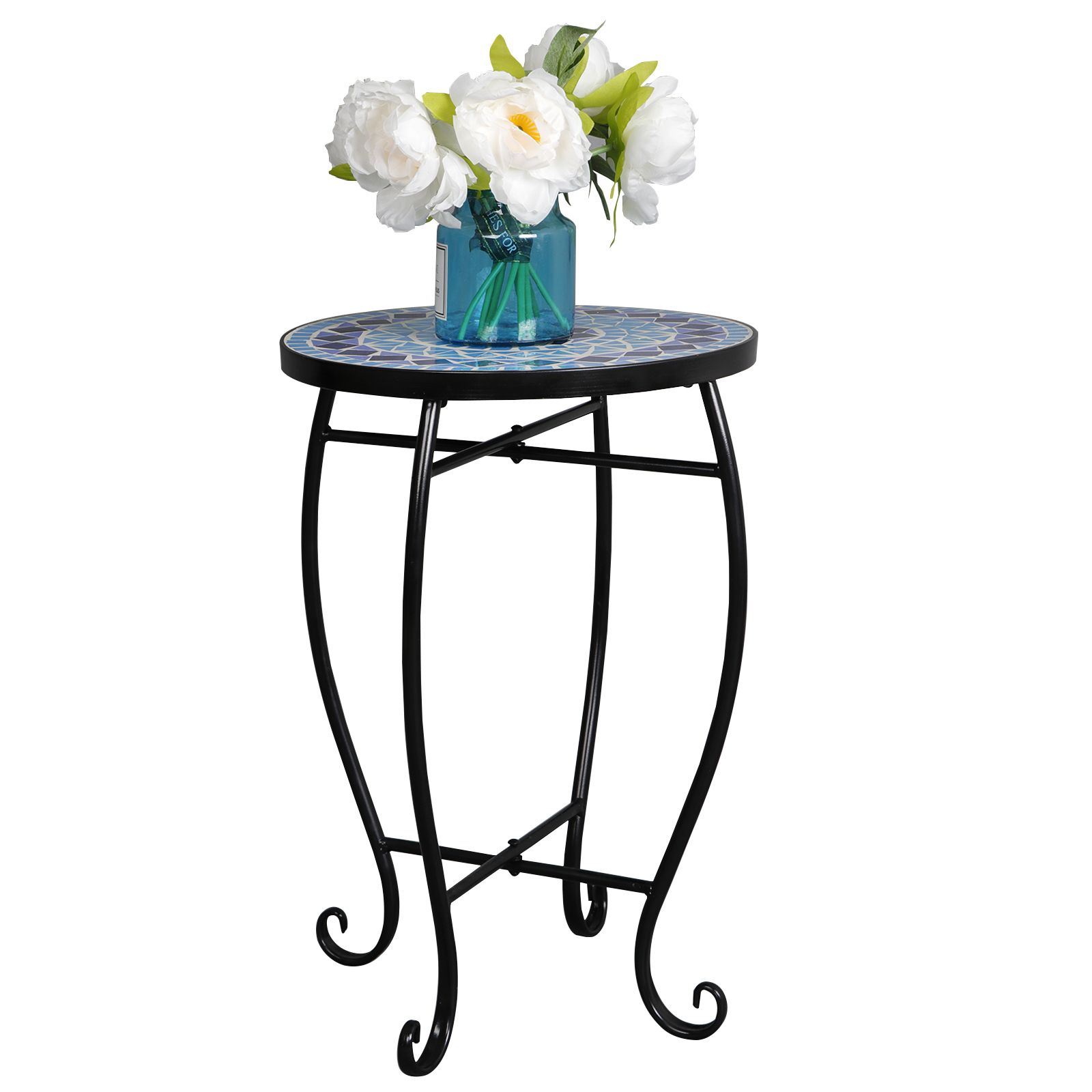 Zeny Mosaic Round Side Accent Table Patio Plant Stand Porch Beach Theme Pertaining To Mosaic Outdoor Accent Tables (View 7 of 15)