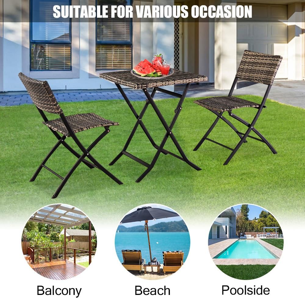 Zimtown 3Pc Outdoor Rattan Patio Set Wicker Furniture Floding Chairs For Black And Gray Outdoor Table And Chair Sets (View 8 of 15)