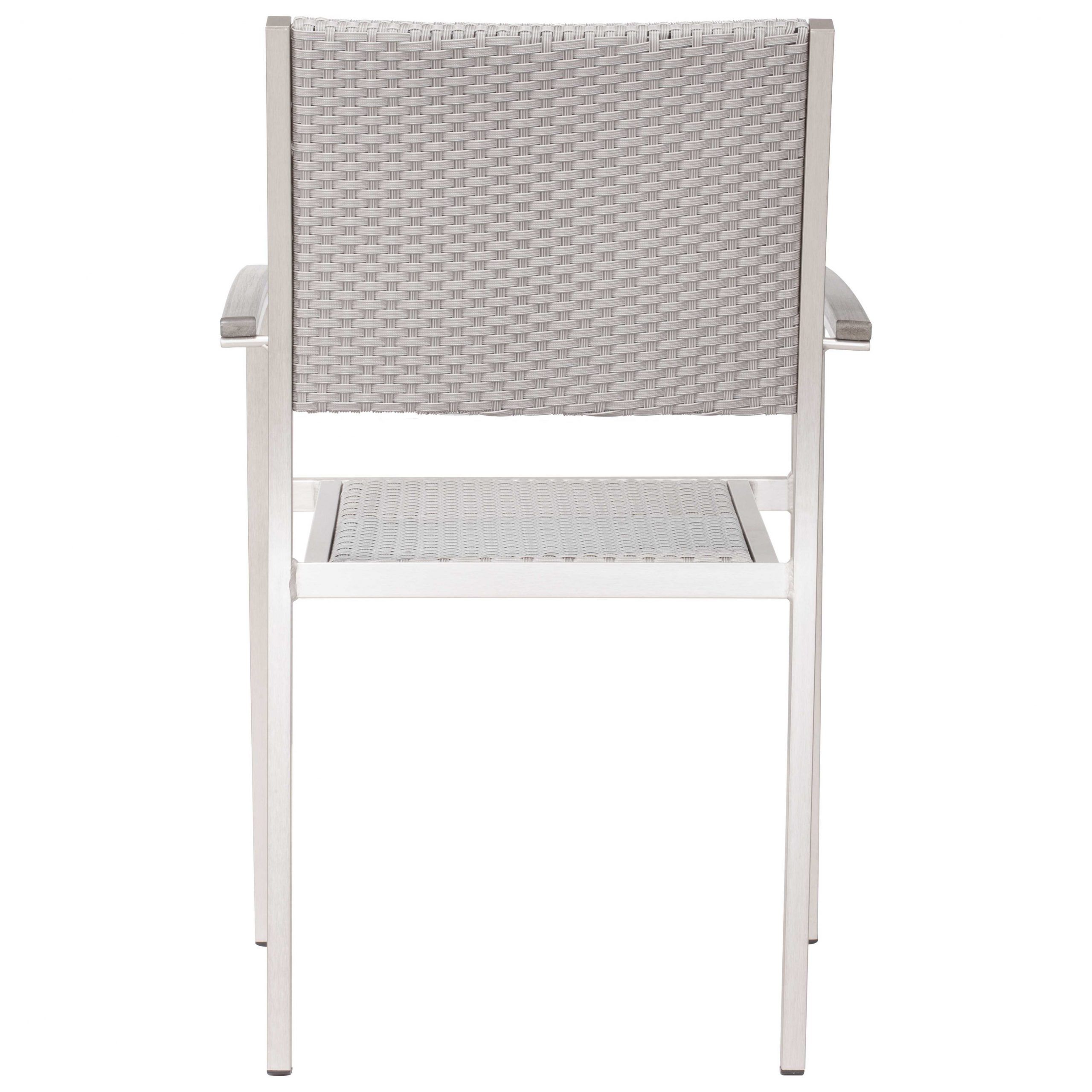 Zuo Outdoor Metropolitan Aluminum Silver Stackable Dining Arm Chair Set Throughout Metropolitan Outdoor Dining Chair Sets (View 11 of 15)
