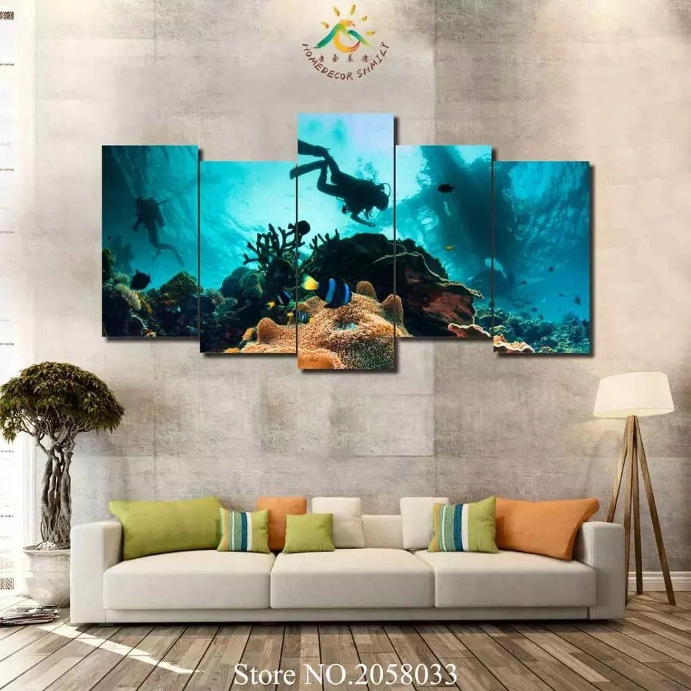 3 4 5 Pieces Diving Underwater Wall Art Paintings Wall Art Pictures Canvas  Picture For Living Room Printed Canvas Hd Painting – Painting & Calligraphy  – Aliexpress With Underwater Wall Art (View 5 of 15)