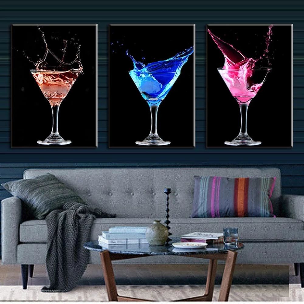 3 Pcs/Set Abstract Canvas Wall Art Picture Colorful Cocktails Canvas Prints  Wall Pictures For Living Room – Painting & Calligraphy – Aliexpress For Cocktails Wall Art (View 7 of 15)
