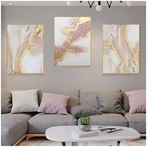 3 Piece Framed Canvas Wall Art Pink Gold Abstract Painting Water Flow Shape  Modern Home Decor Ready To Hang 24X48 Inches In 2022 | Gold Abstract  Painting, Modern Abstract Wall Art, Abstract Within Abstract Flow Wall Art (View 7 of 15)