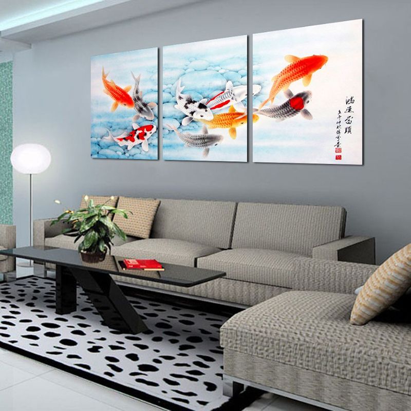 3 Piece Koi Fish Wall Art Chinese Painting Wall Art On Canvas Home Decor  Modern Wall Picture For Living Room – Painting & Calligraphy – Aliexpress Within Koi Wall Art (View 10 of 15)