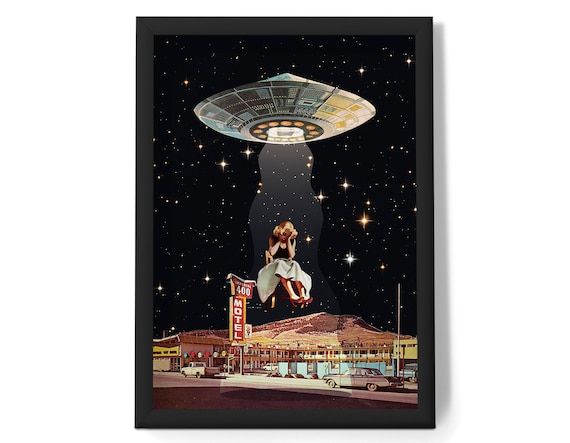 Abduction Collage Art Trippy Wall Art Retro Art Cosmic – Etsy France In Retro Art Wall Art (View 3 of 15)