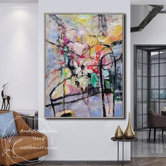 Abstract Black Line Oil Painting On Canvas Large Scale – Etsy Throughout Line Abstract Wall Art (View 10 of 15)