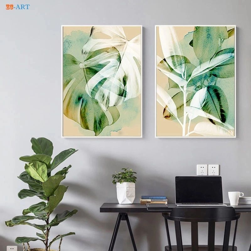 Abstract Botanical Prints Poster Tropical Leaf Canvas Painting Wall Art  Wall Paintings For Living Room Decoration Picture – Painting & Calligraphy  – Aliexpress Throughout Abstract Tropical Foliage Wall Art (View 12 of 15)