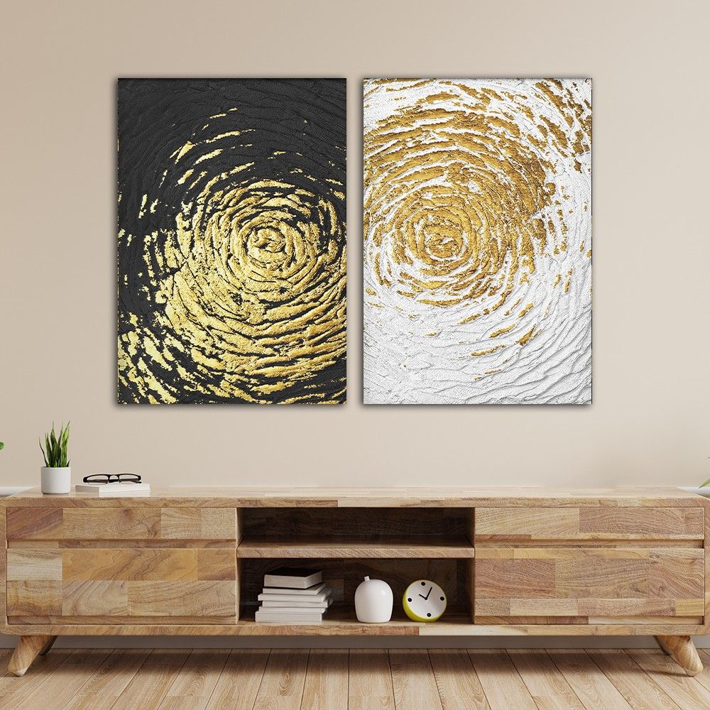 Abstract Canvas Print, Gold And Black, Modern Wall Decor, Tree Pattern  Painting, Abstract Wall Decor, Home Wall Decoration, 2 Piece Set In Modern Pattern Wall Art (View 6 of 15)