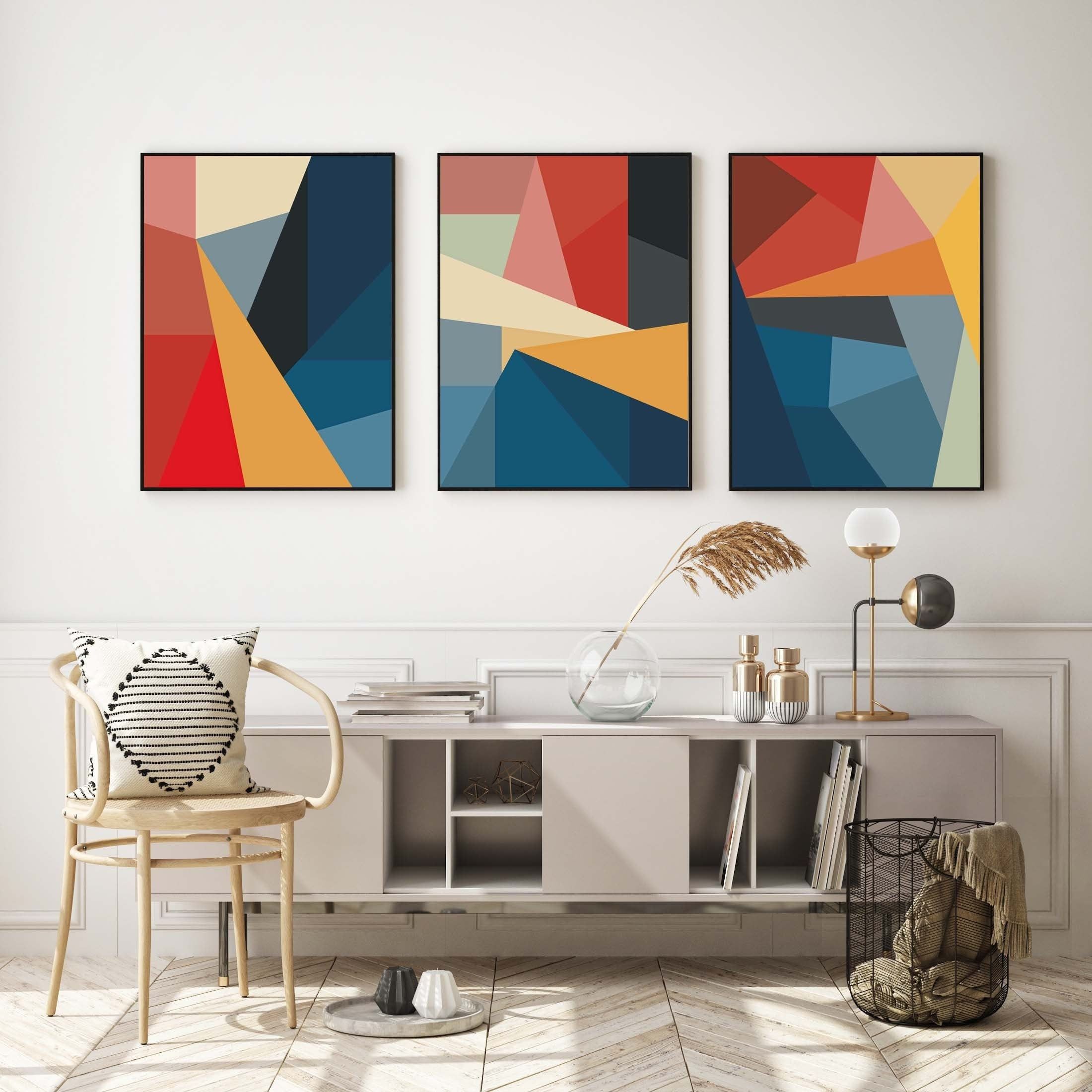Abstract Color Block Wall Art Set Of 3 Home Decor Set Of Wall – Etsy Finland With Regard To Color Block Wall Art (View 10 of 15)