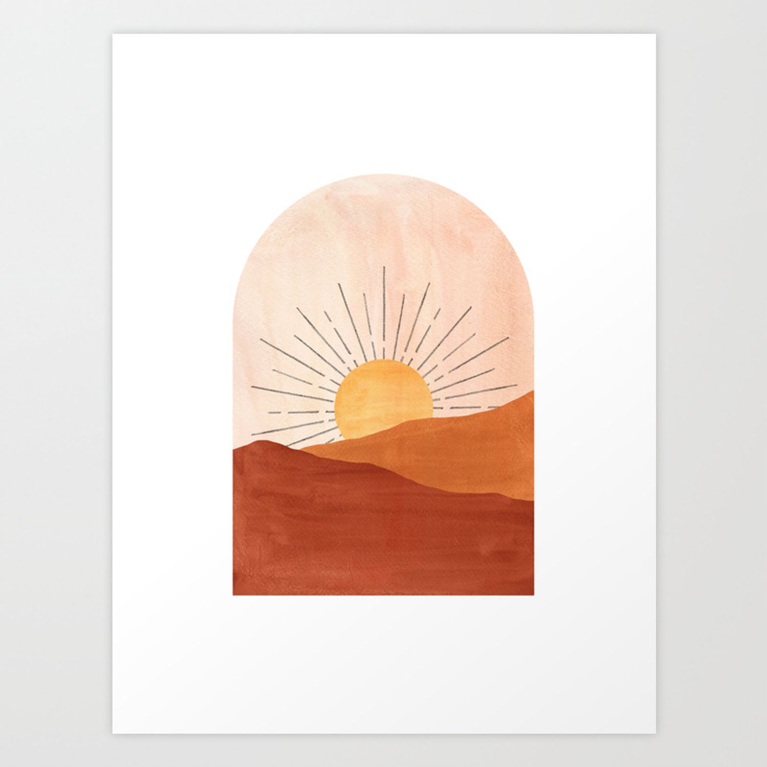 Abstract Terracotta Landscape, Sun And Desert, Sunrise #1 Art Print Whales Way | Society6 For Sun Desert Wall Art (View 13 of 15)