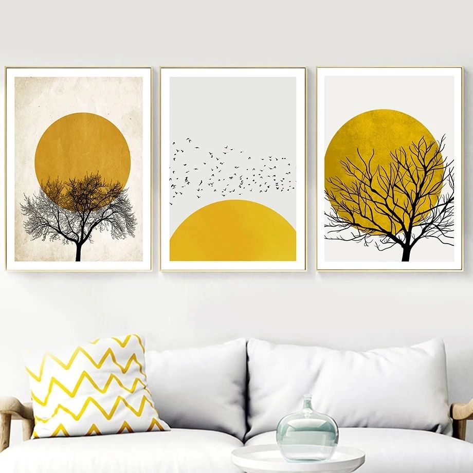 Abstract Tree Sun Minimalist Wall Art Canvas Painting Nordic Posters And  Prints Wall Pictures For Living Room Scandinavian Decor – Painting &  Calligraphy – Aliexpress Intended For Minimalist Wall Art (View 3 of 15)