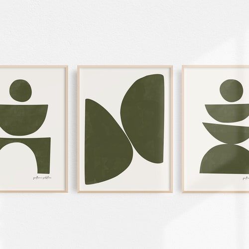 Abstract Wall Art Set Of 3 Olive Green Abstract Print Mid – Etsy For Olive Green Wall Art (View 7 of 15)