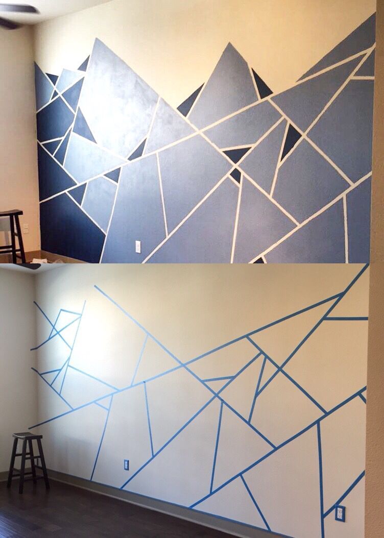Abstract Wall Design. I Used One Roll Of Painter'S Tape And Two Shades Of  Blue (View 2 of 15)