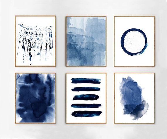 Abstract Watercolor Prints Set Of 6 Blue Wall Art Minimalist – Etsy Italia Intended For Watercolor Wall Art (View 3 of 15)