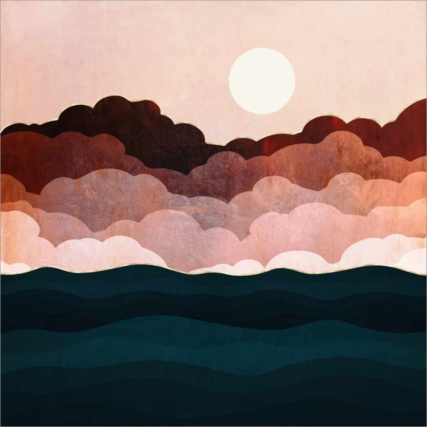 Amber Clouds Printspacefrog Designs | Posterlounge With Amber Dusk Wood Wall Art (View 15 of 15)