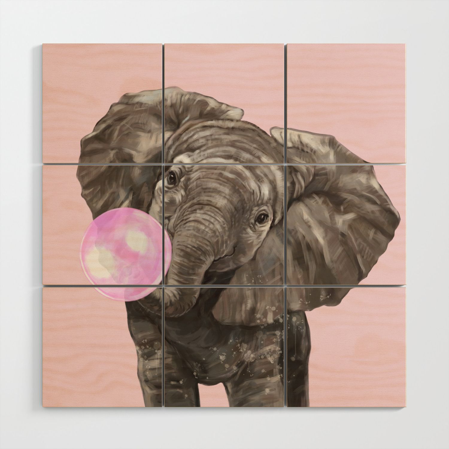 Baby Elephant Blowing Bubble Gum Wood Wall Artbig Nose Work | Society6 With Bubble Gum Wood Wall Art (View 2 of 15)
