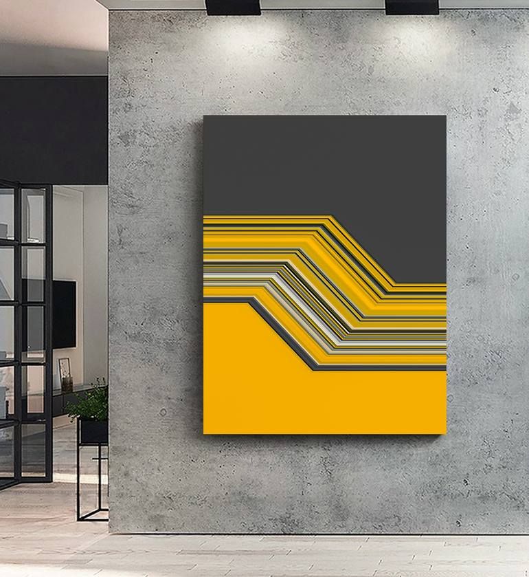 Bauhaus Lines Grey & Yellow Abstract Paintingandrea Pallang | Saatchi  Art With Regard To Line Abstract Wall Art (View 9 of 15)