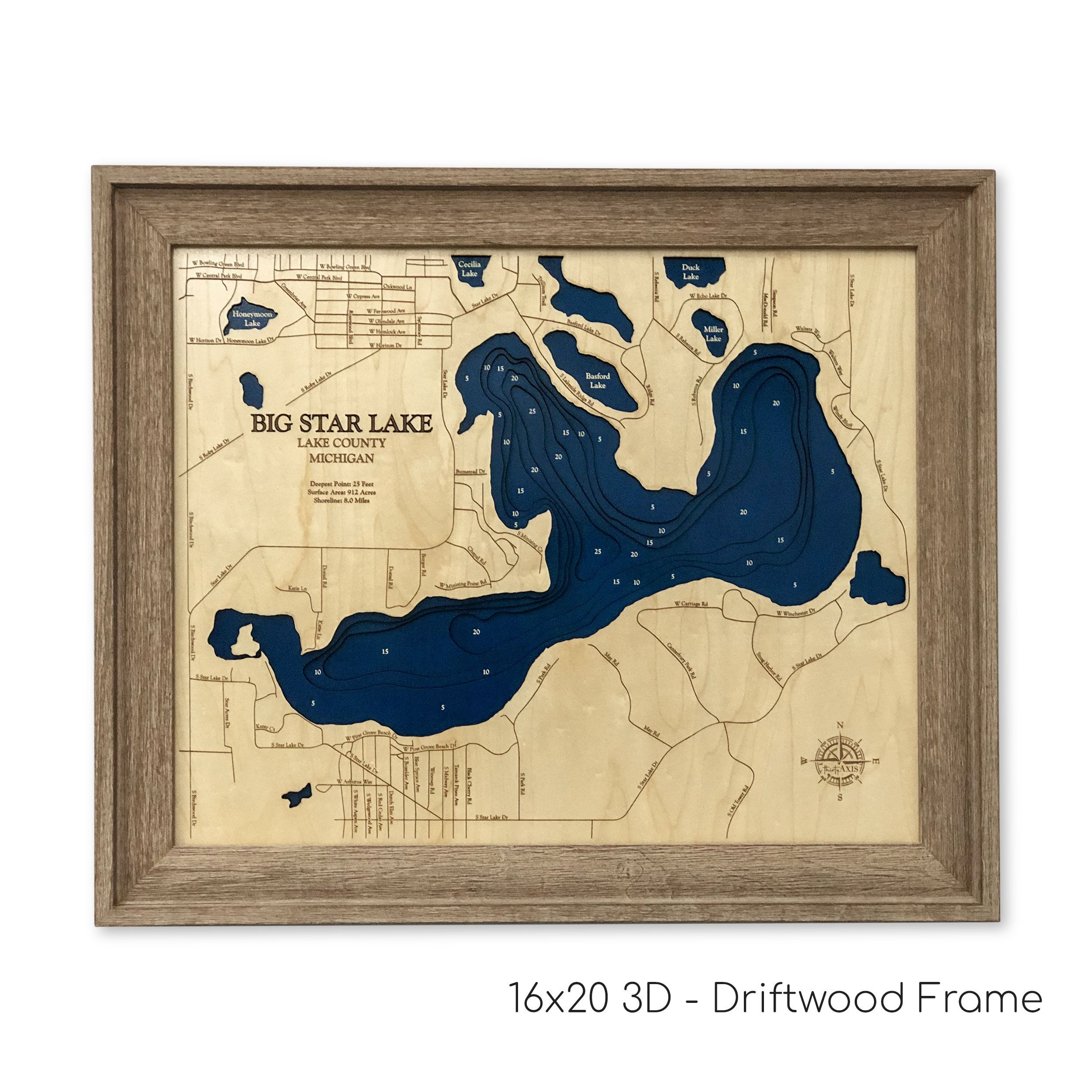 Big Star Lake Custom Wood Map Lake Sign 3D Wall Art – Etsy Intended For Star Lake Wall Art (View 4 of 15)
