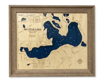 Big Star Lake Custom Wood Map Lake Sign 3D Wall Art – Etsy Within Star Lake Wall Art (View 15 of 15)