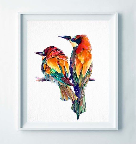 Bird Art Print Birds Decor Watercolor Painting Wall Art – Etsy Italia Throughout Watercolor Wall Art (View 4 of 15)