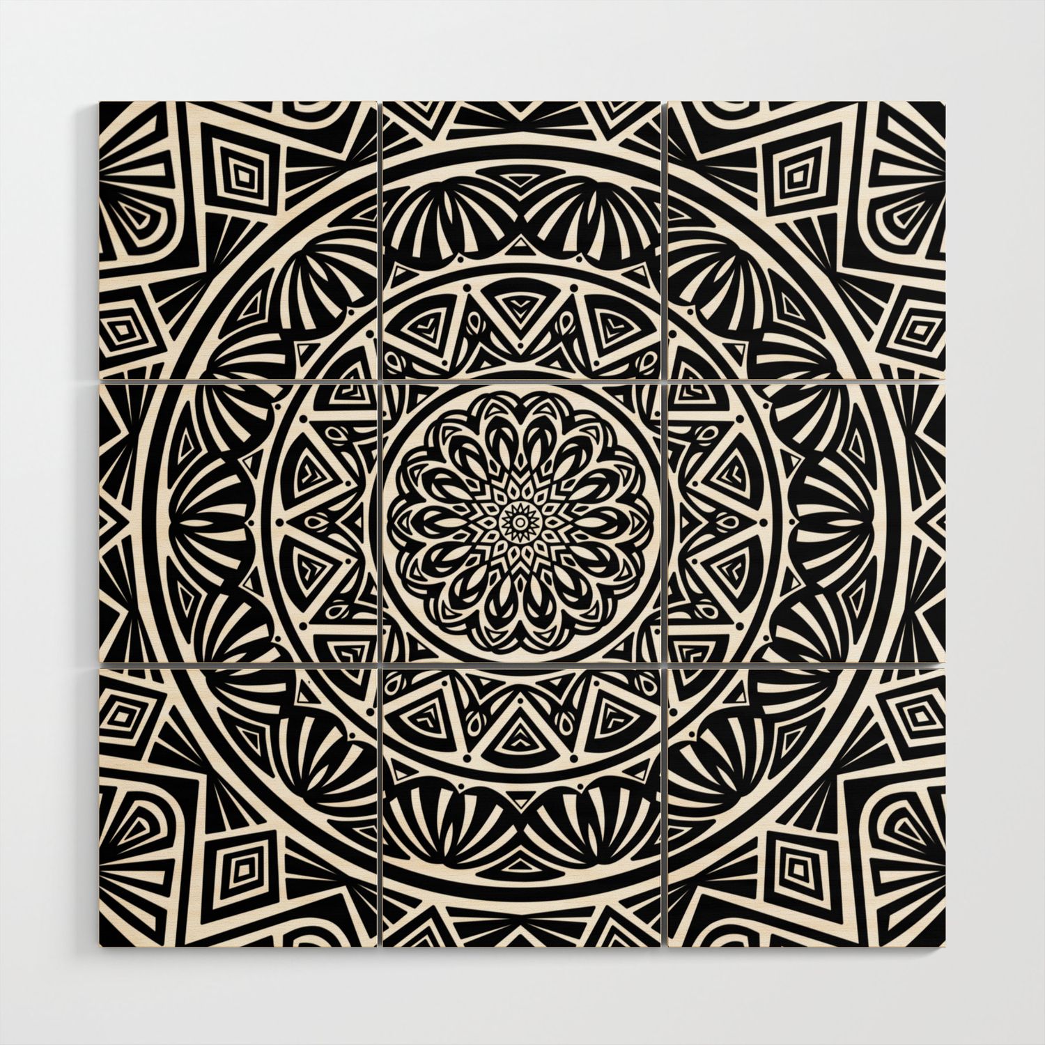 Black And White Simple Simplistic Mandala Design Ethnic Tribal Pattern Wood Wall  Artaej Design | Society6 For Tribal Pattern Wall Art (View 5 of 15)