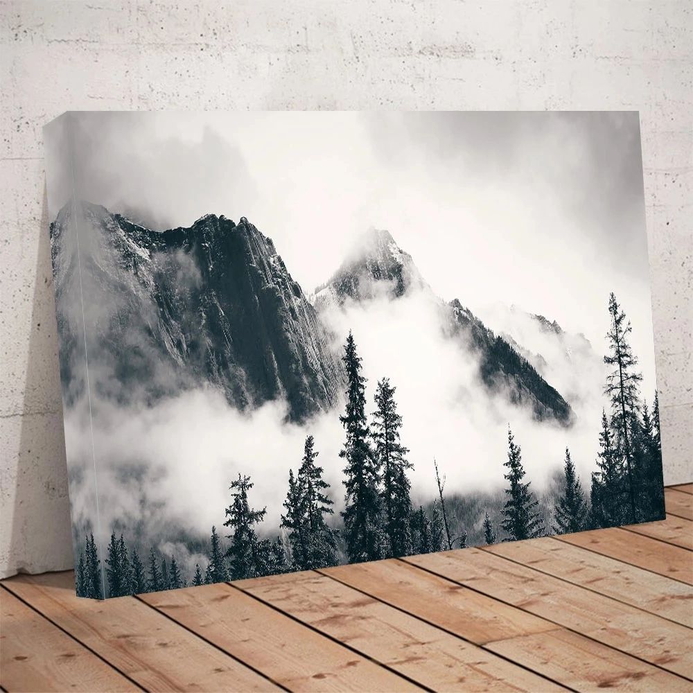 Black And White Tree Fog Mountain Natural Scenery Hd Picture Printing Large  Posters For Home Decor Living Room Office Wall Art – Painting & Calligraphy  – Aliexpress Intended For Mountains In The Fog Wall Art (View 6 of 15)