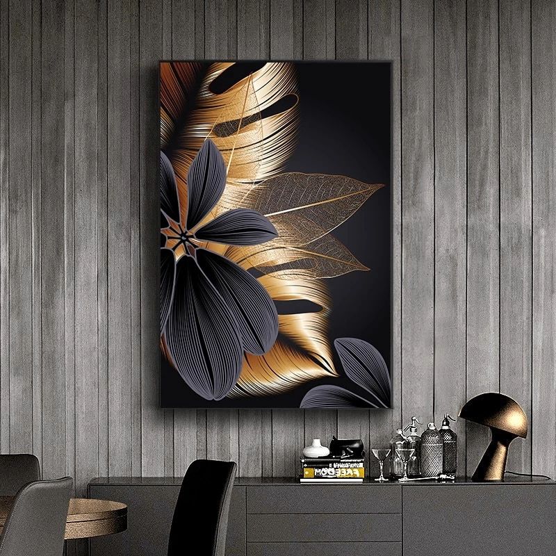 Black Golden Plant Leaf Canvas Poster Print Modern Home Decor Abstract Wall  Art Painting Nordic Living Room Decoration Picture – Painting & Calligraphy  – Aliexpress In Abstract Plant Wall Art (View 8 of 15)