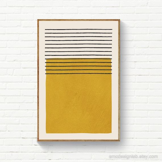 Black Lines & Mustard Color Block Wall Art Impression Simple – Etsy France Throughout Color Block Wall Art (View 2 of 15)