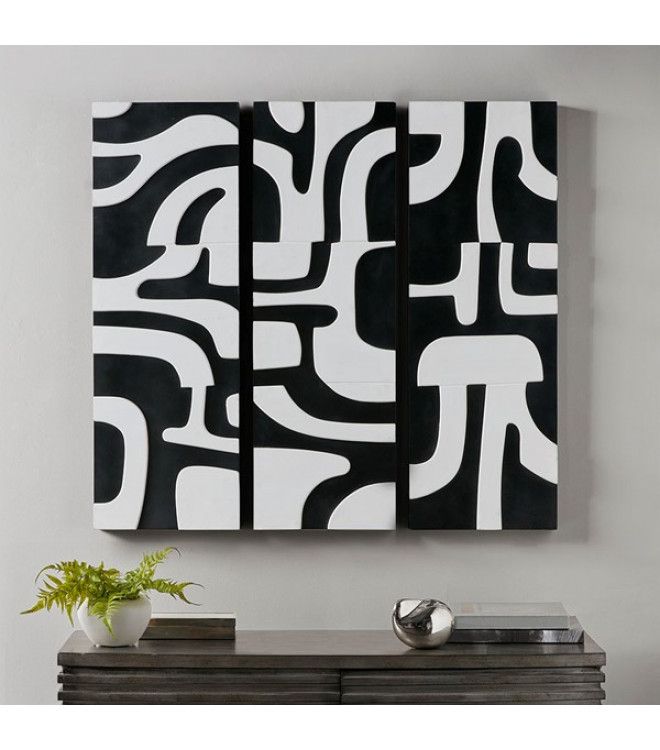 Black & White Abstract Wood 3 Piece Wall Art Throughout Black Wood Wall Art (View 11 of 15)